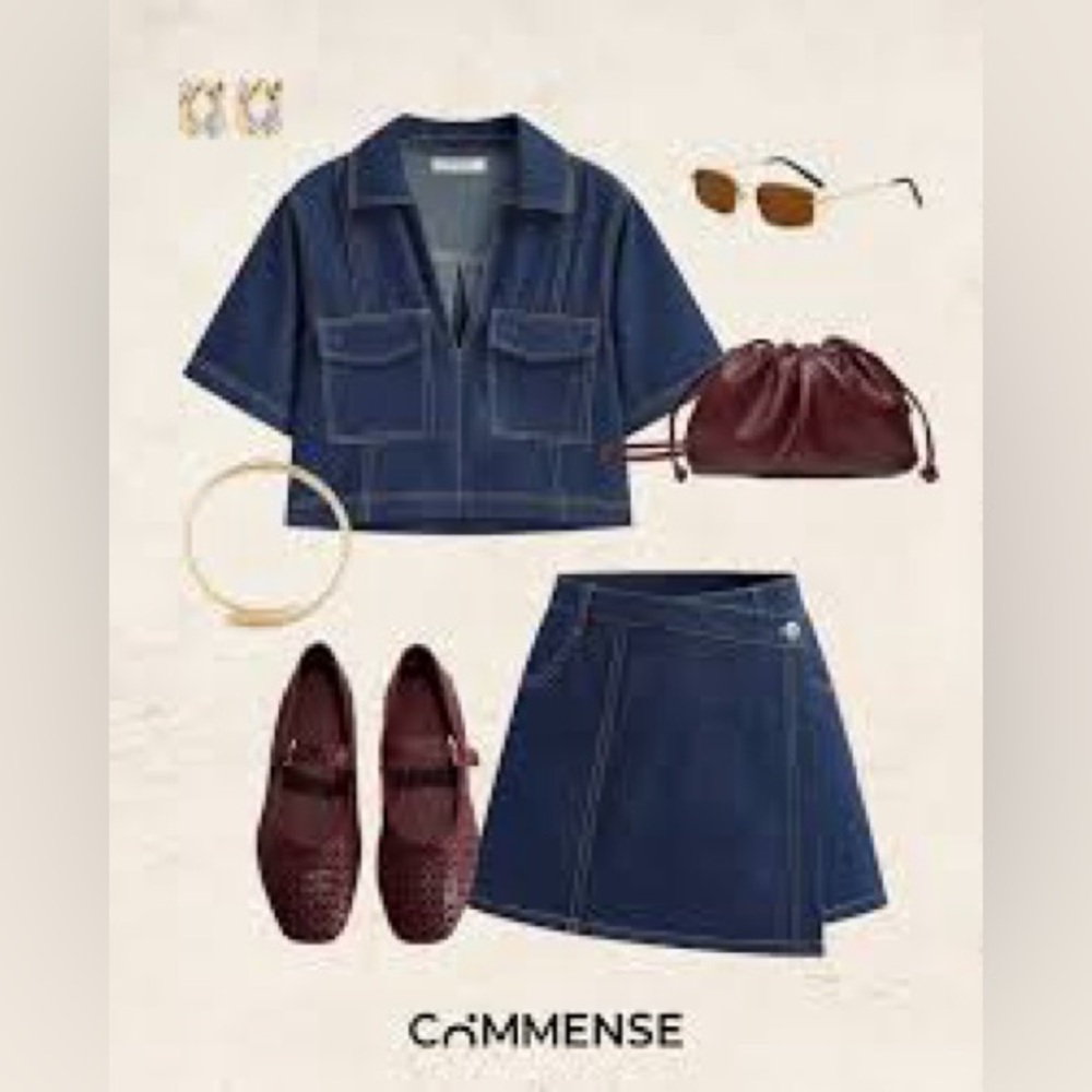Commense Denim Pocket Detail Shorts Set
